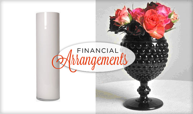 Financial Arrangements  — The hottest trends on a tight budget (black & white on vases).